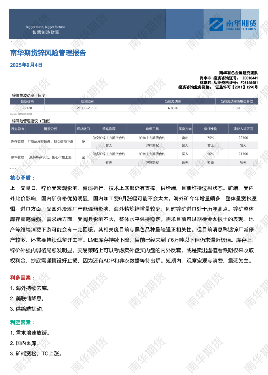 锌风险管理报告