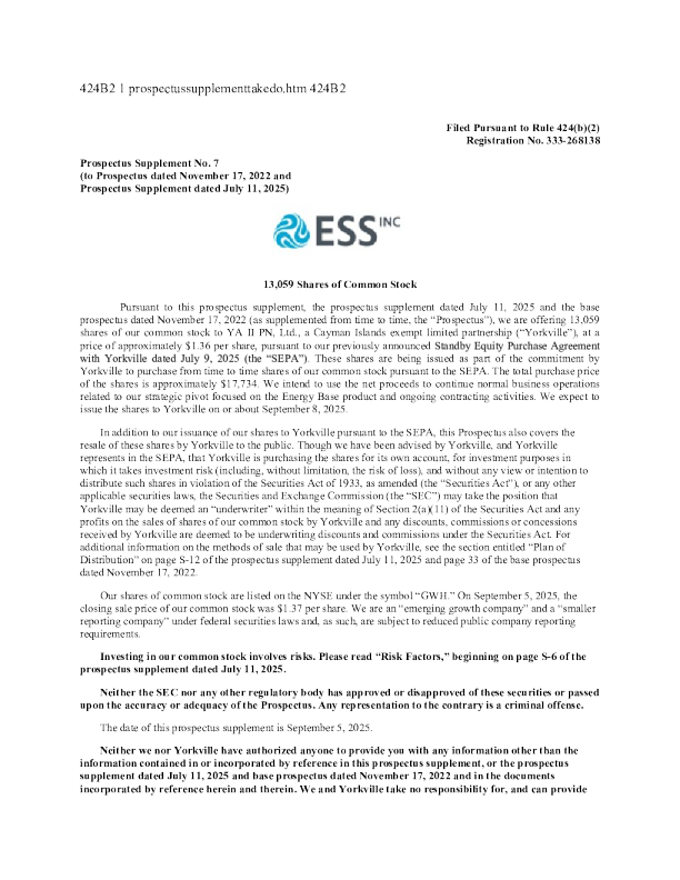 ESS Tech Inc美股招股说明书(2025-09-05版)