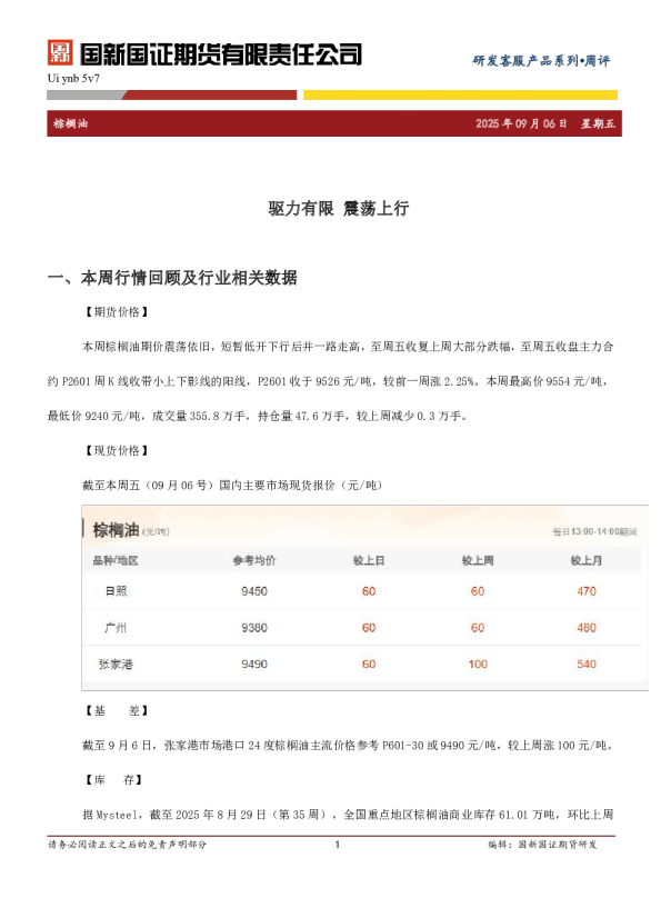 棕榈油周评：驱力有限 震荡上行