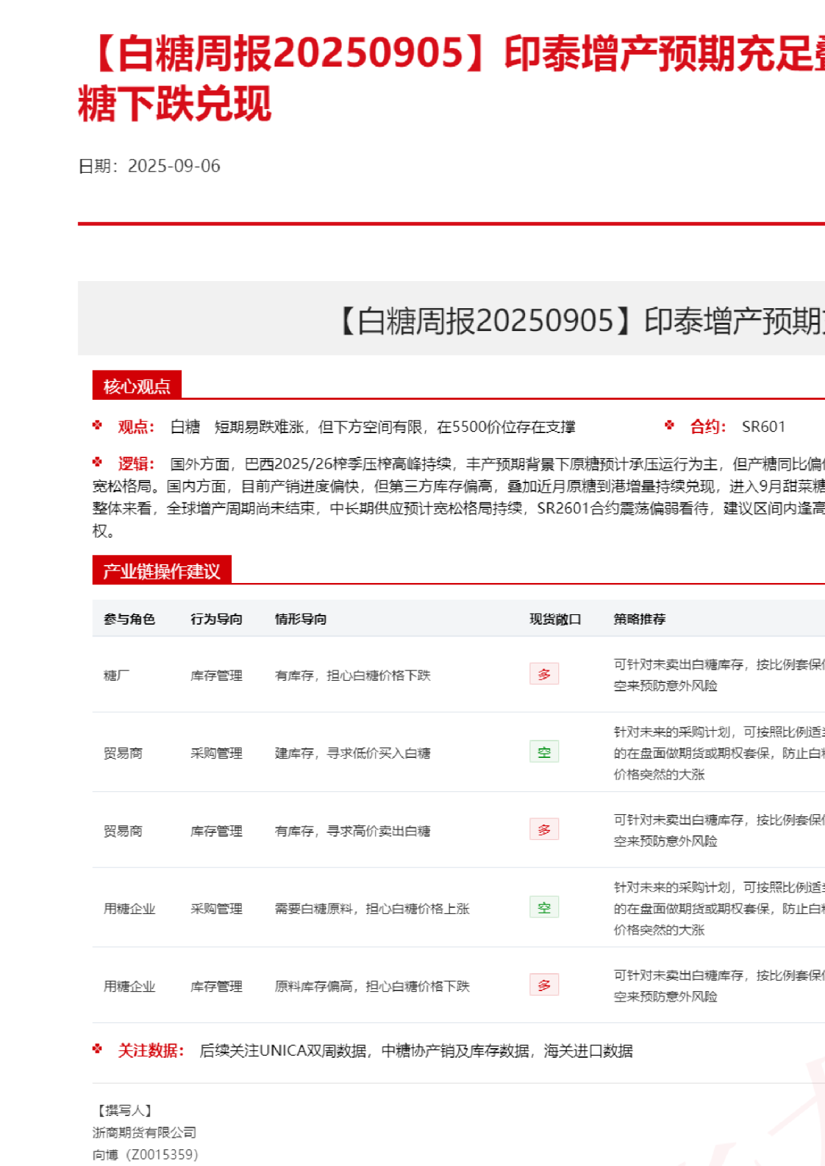 印泰增产预期充足叠加浆粉放松迹象，郑糖下跌兑现
