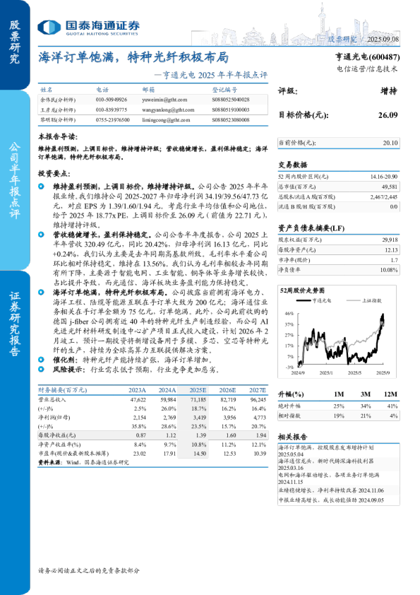 2025年半年报点评海洋订单饱满，特种光纤积极布局