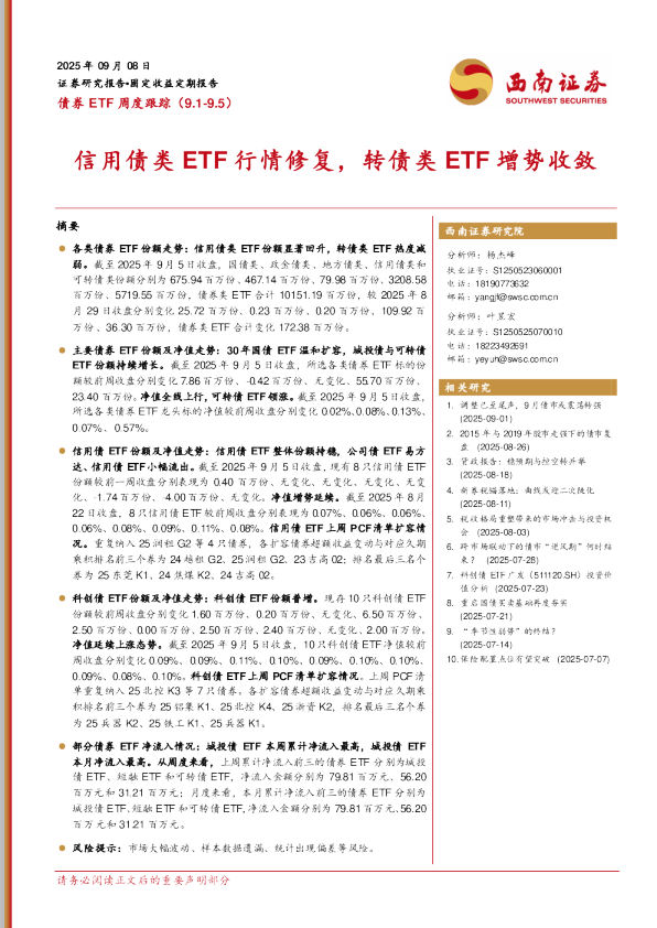 信用债类ETF行情修复，转债类ETF增势收敛