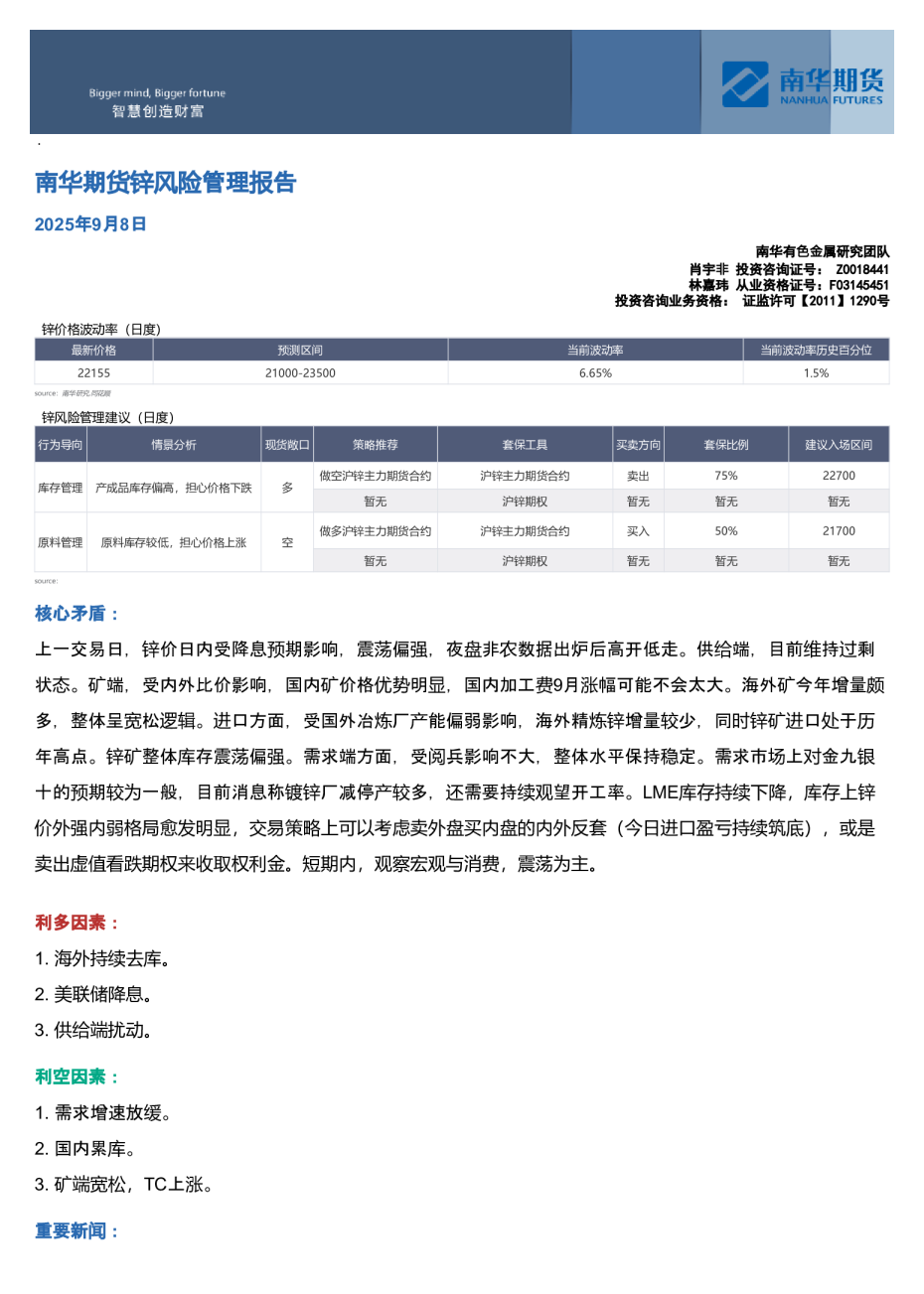 南华期货锌风险管理报告