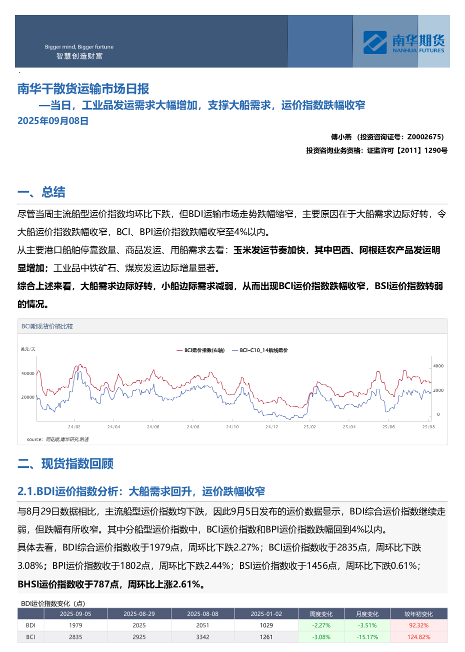 南华干散货运输市场日报