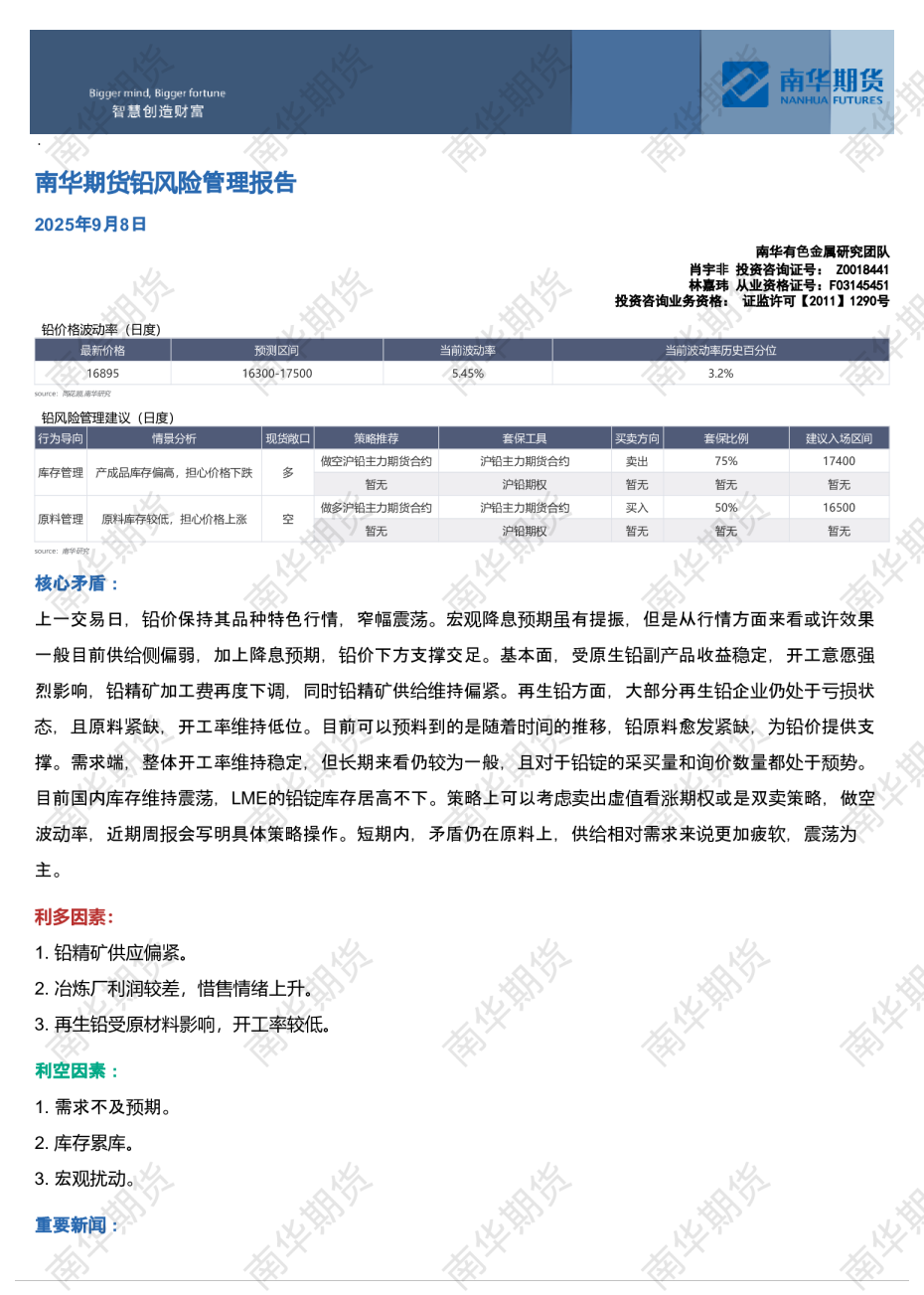 铅风险管理报告