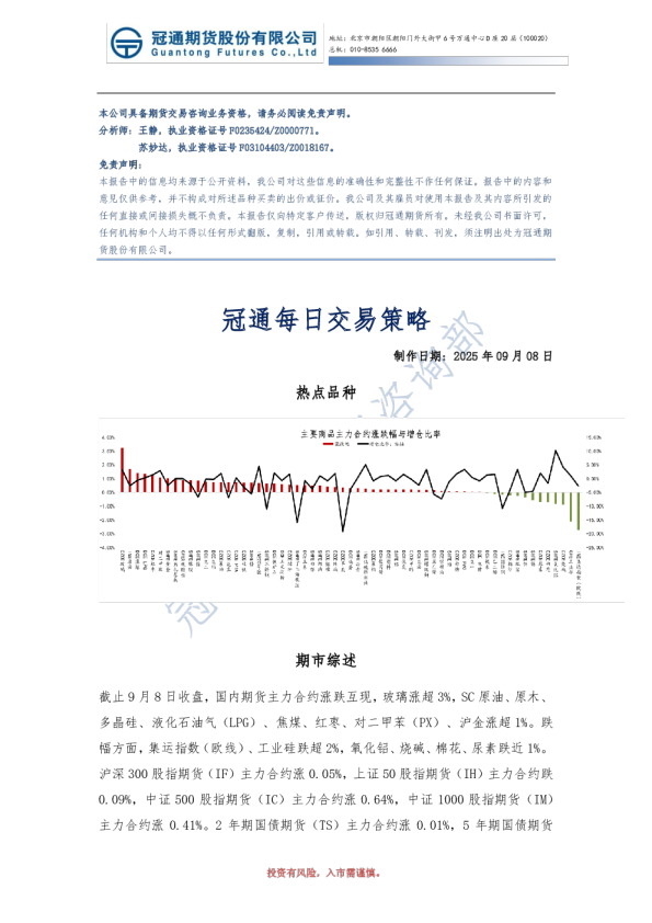 冠通每日交易策略