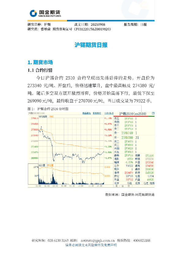 沪锡期货日报