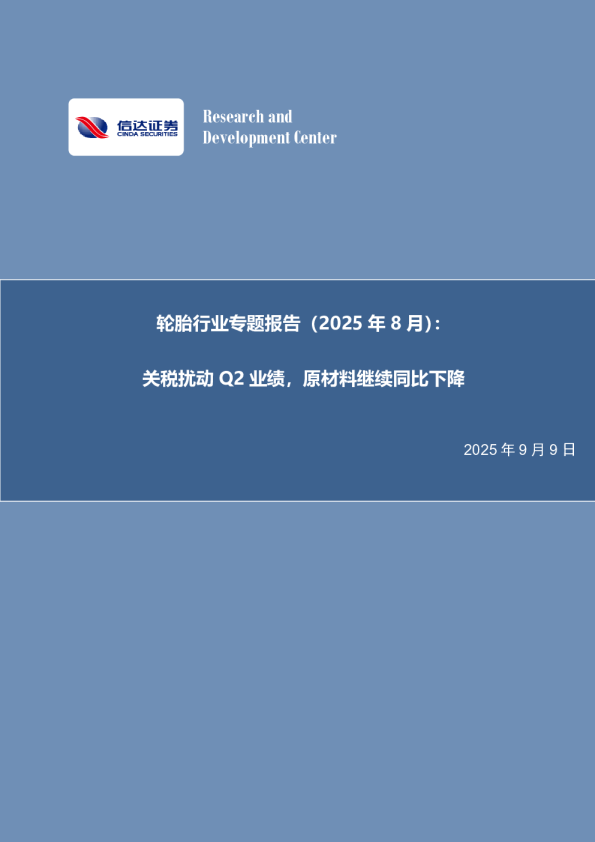 轮胎行业专题报告（2025年8月）关税扰动Q2业绩，原材料继续同比下降