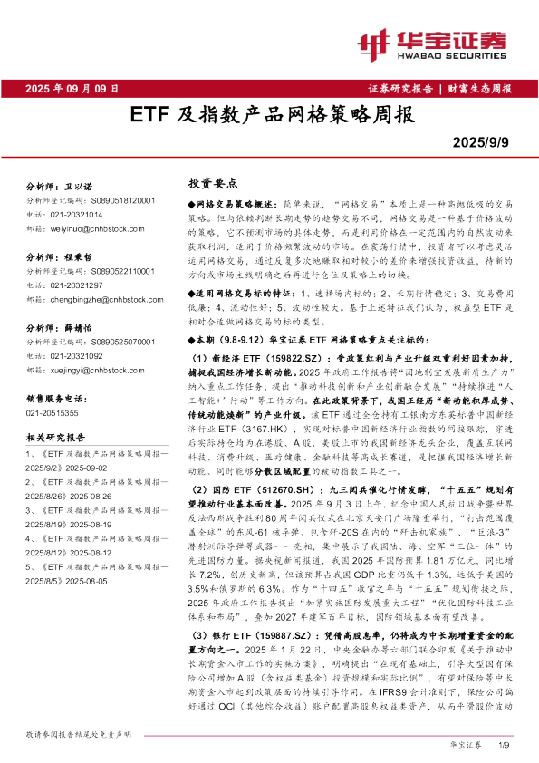 ETF及指数产品网格策略周报