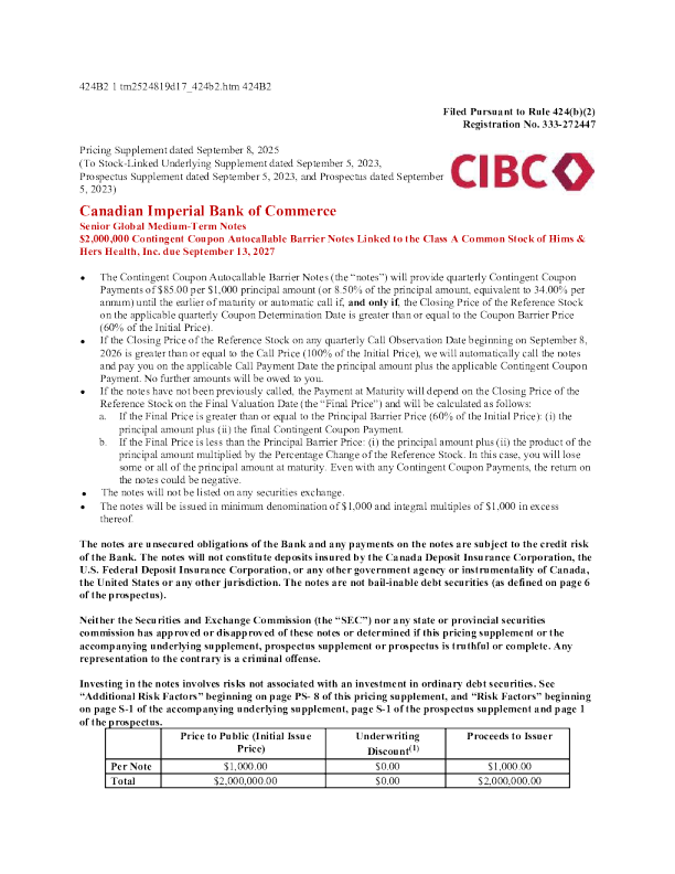 加拿大帝国商业银行美股招股说明书(2025-09-09版)