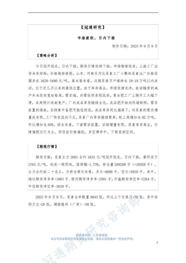 市场疲软，日内下挫