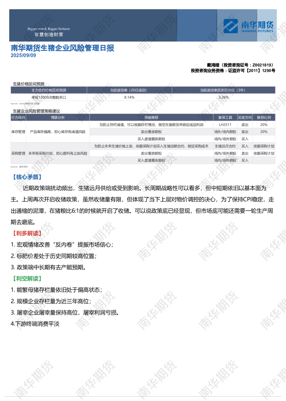 生猪企业风险管理日报