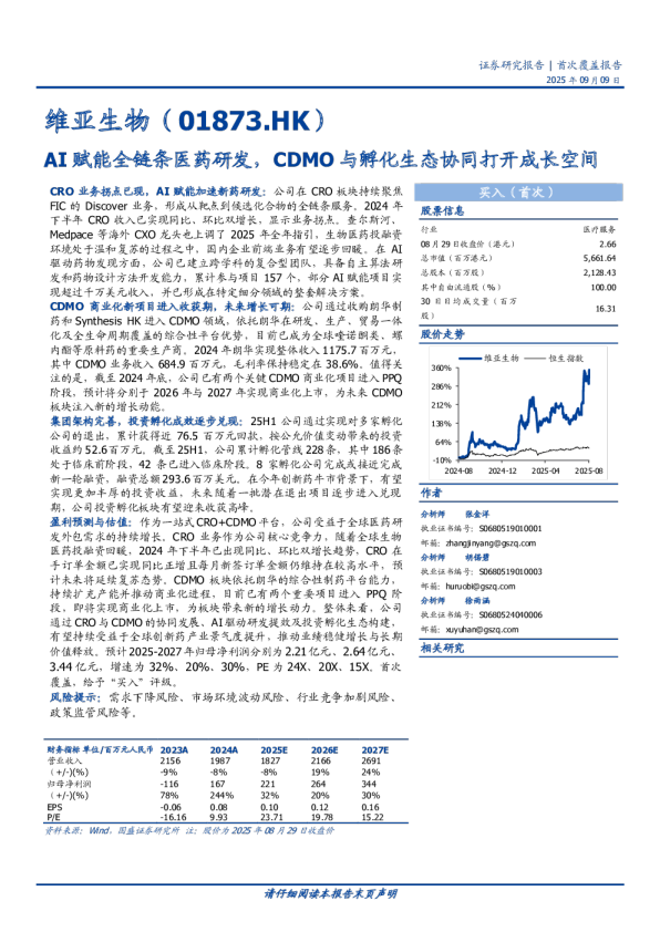 维亚生物(01873.HK)AI赋能全链条医药研发，CDMO与孵化生态协同打开成长空间