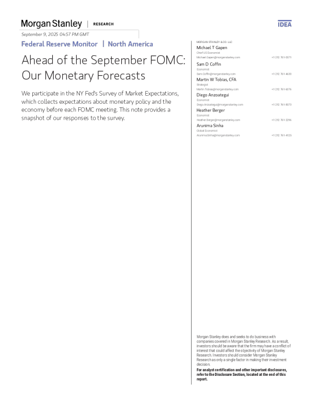 美联储监测:9月联邦公开市场委员会之前的北美:我们的货币预测