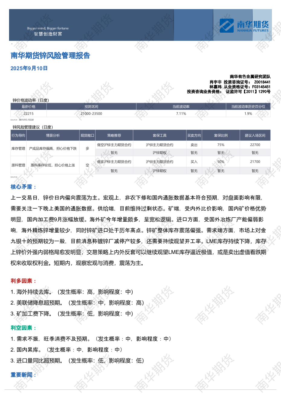 锌风险管理报告
