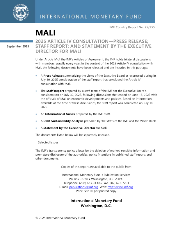 马里：2025年第四条磋商新闻稿；员工报告；马里执行主任的发言