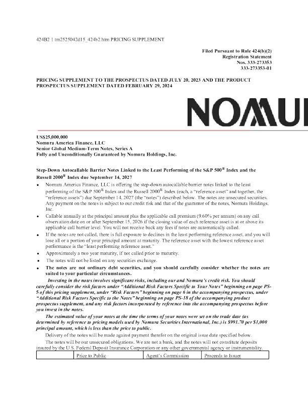 野村控股美股招股说明书(2025-09-11版)