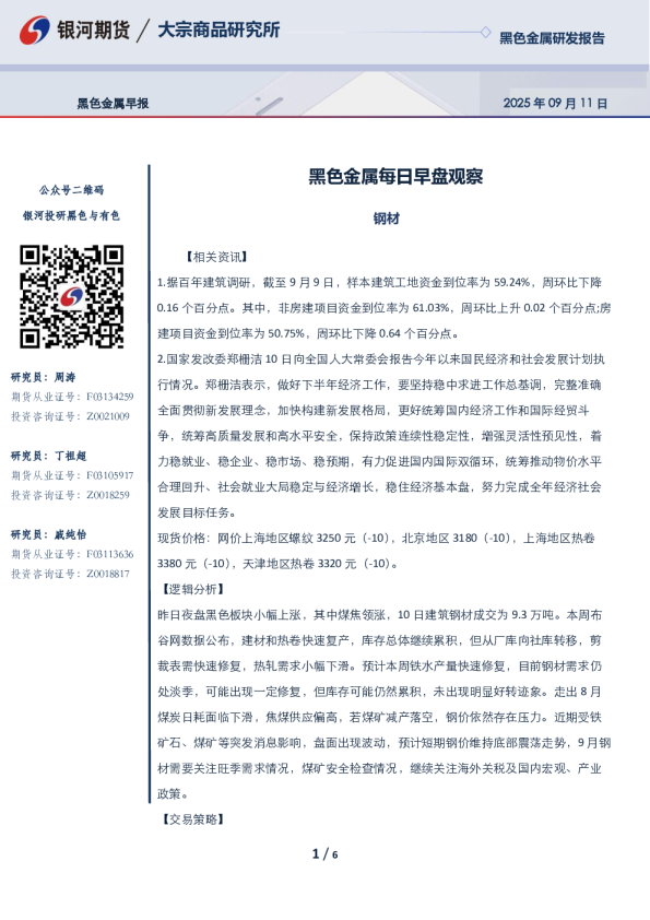 黑色金属每日早盘观察