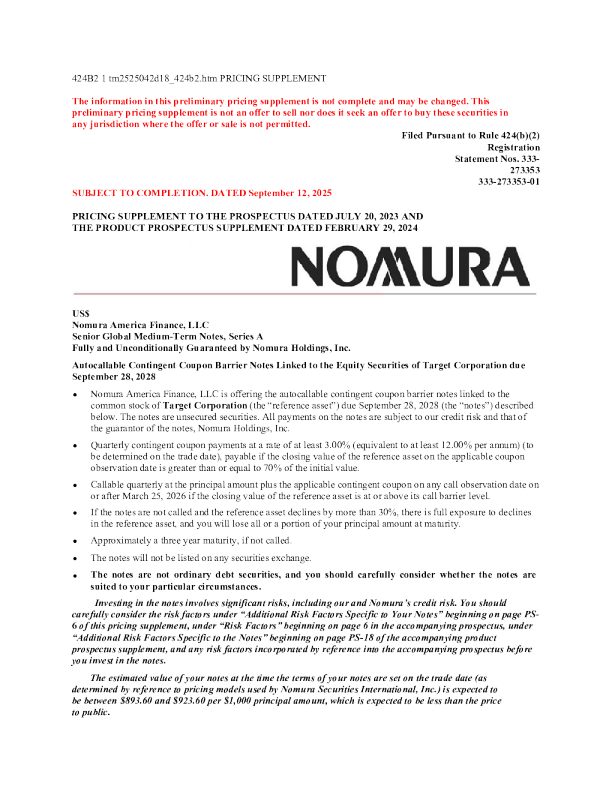 野村控股美股招股说明书(2025-09-12版)