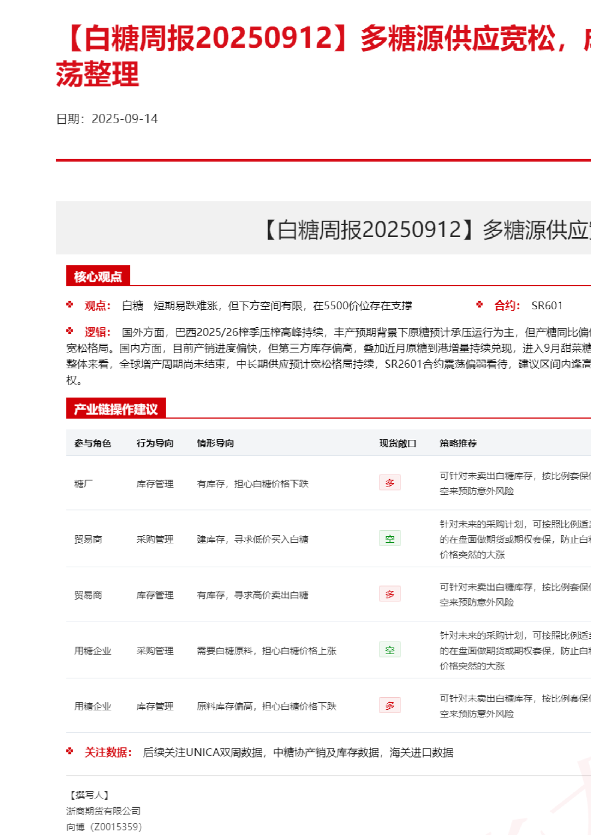 多糖源供应宽松，成本支撑偏强，郑糖震荡整理