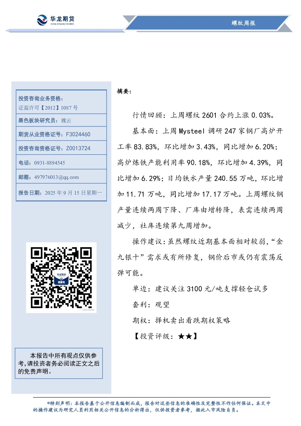螺纹周报