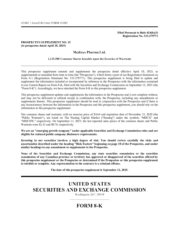 Medicus Pharma Ltd美股招股说明书(2025-09-15版)