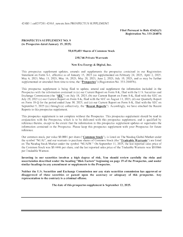 新时代能源与数字有限公司美股招股说明书（2025-09-15版）