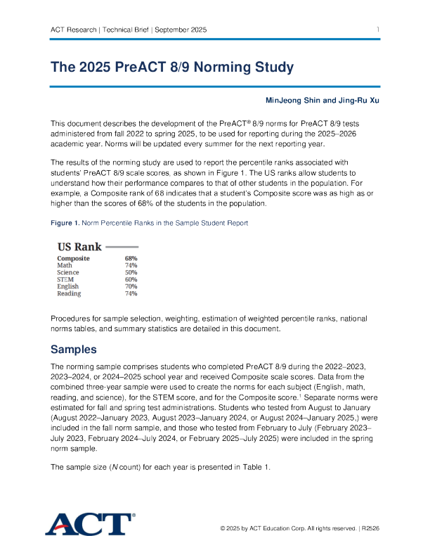 2025年PreACT 8/9标准研究