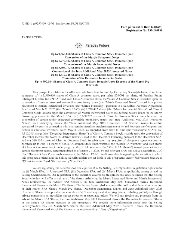 法拉第未来美股招股说明书(2025-09-16版)