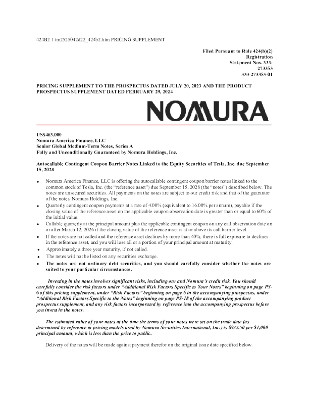 野村控股美股招股说明书(2025-09-16版)