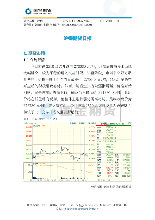 沪锡期货日报