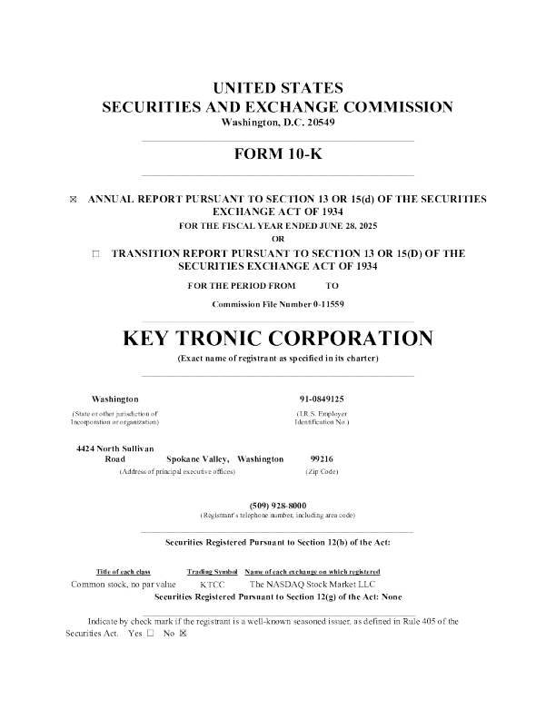 Key Tronic Corp 2024年度报告