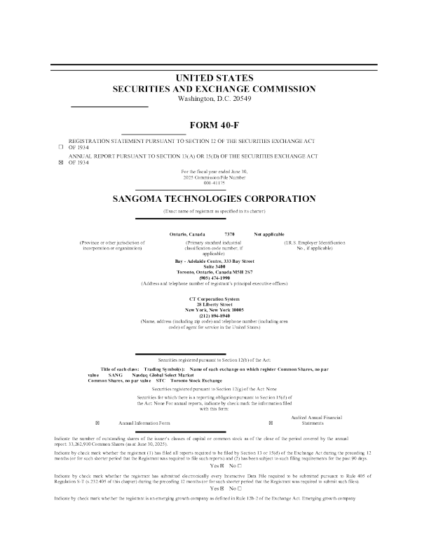 Sangoma Technologies Corp 2024年年度报告