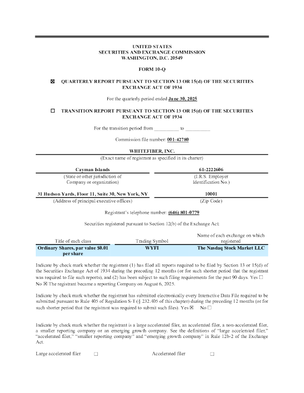WhiteFiber Inc 2025年季度报告