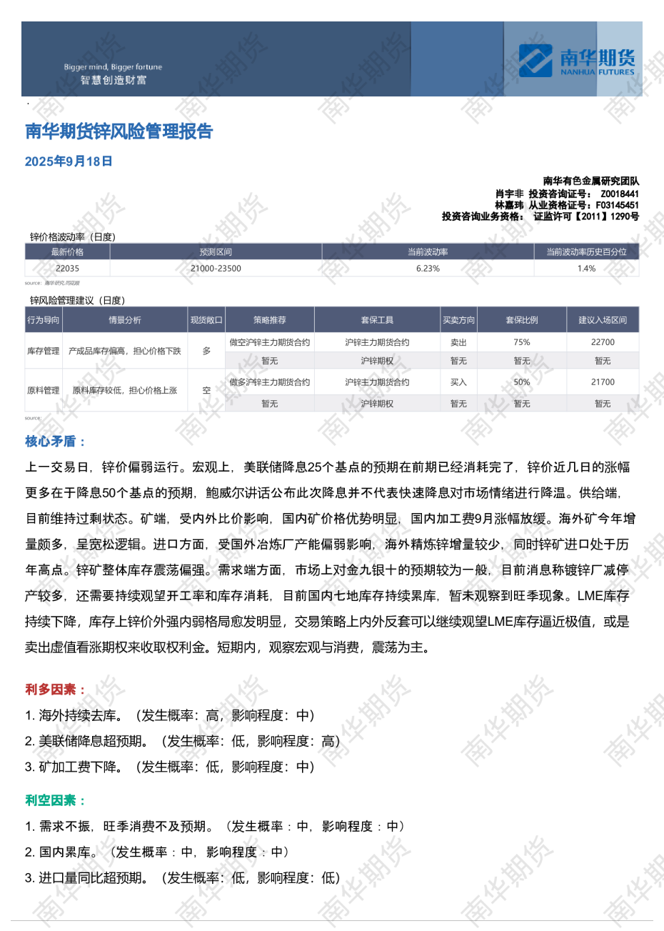 锌风险管理报告