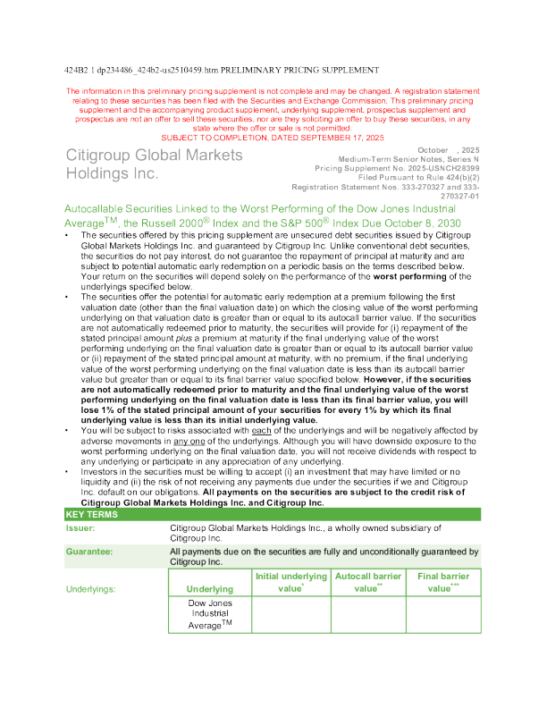 花旗集团美股招股说明书(2025-09-18版)