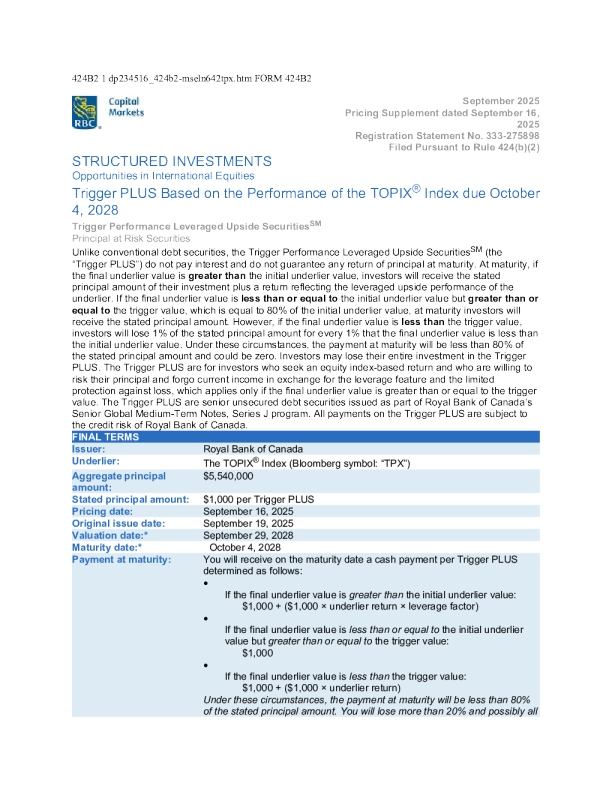 加拿大皇家银行美股招股说明书(2025-09-18版)