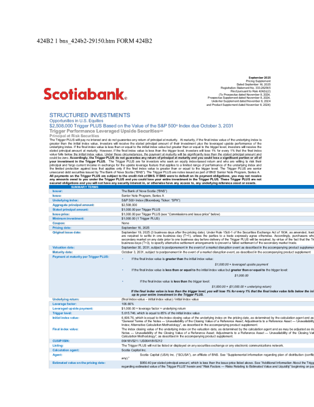 加拿大丰业银行美股招股说明书(2025-09-18版)