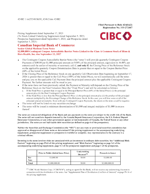 加拿大帝国商业银行美股招股说明书(2025-09-18版)