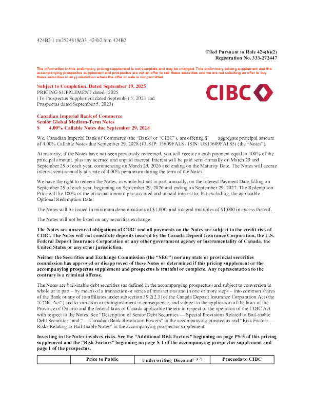 加拿大帝国商业银行美股招股说明书(2025-09-19版)