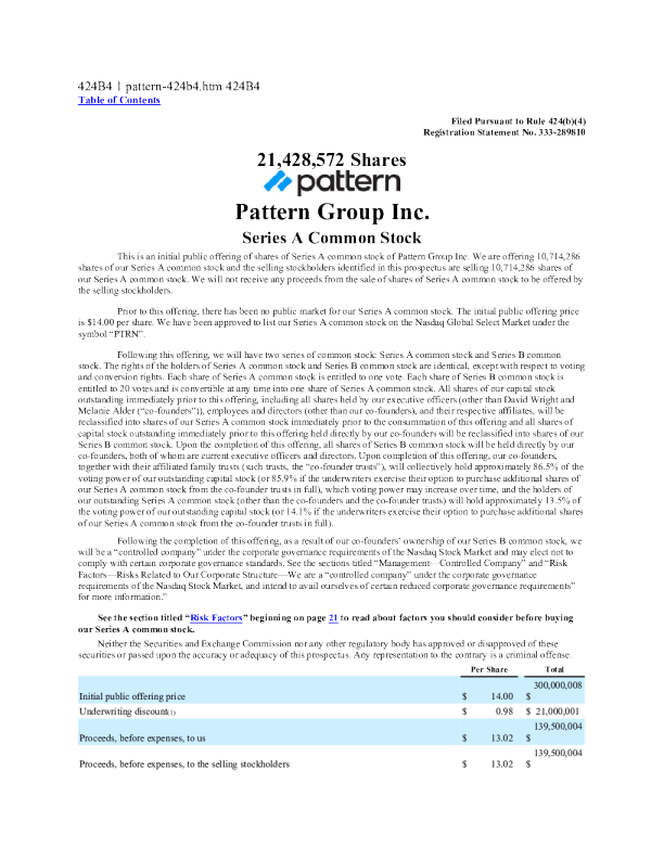 Pattern Group Inc-A美股招股说明书(2025-09-19版)