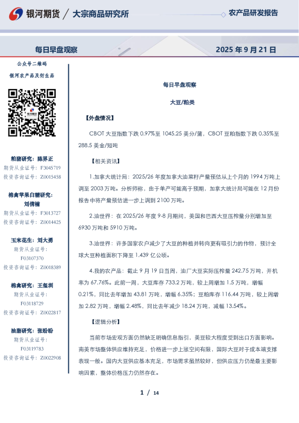 每日早盘观察