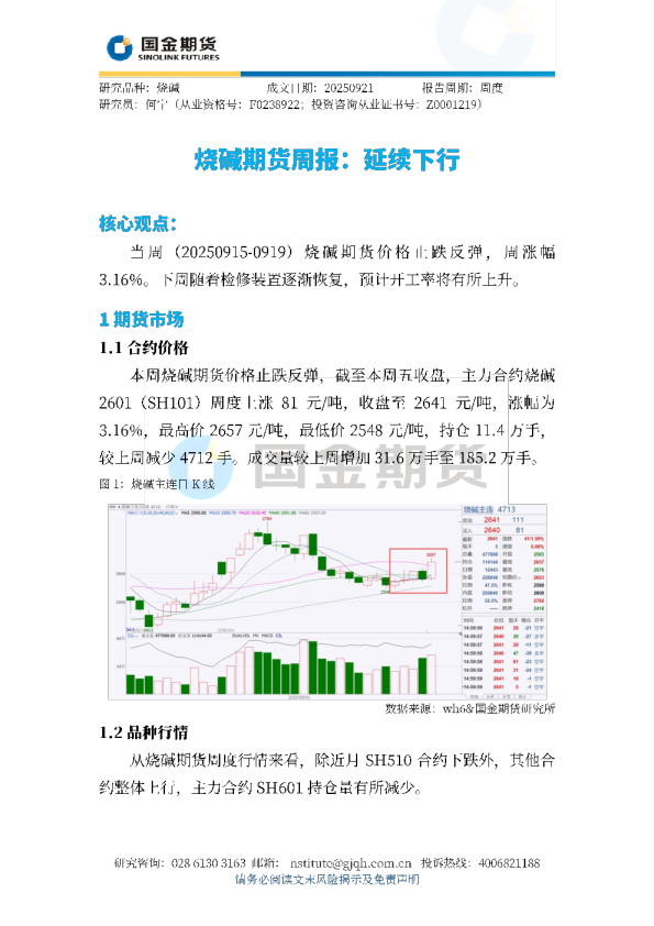 烧碱期货周报：延续下行