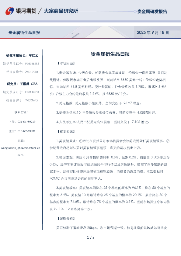 贵金属衍生品日报
