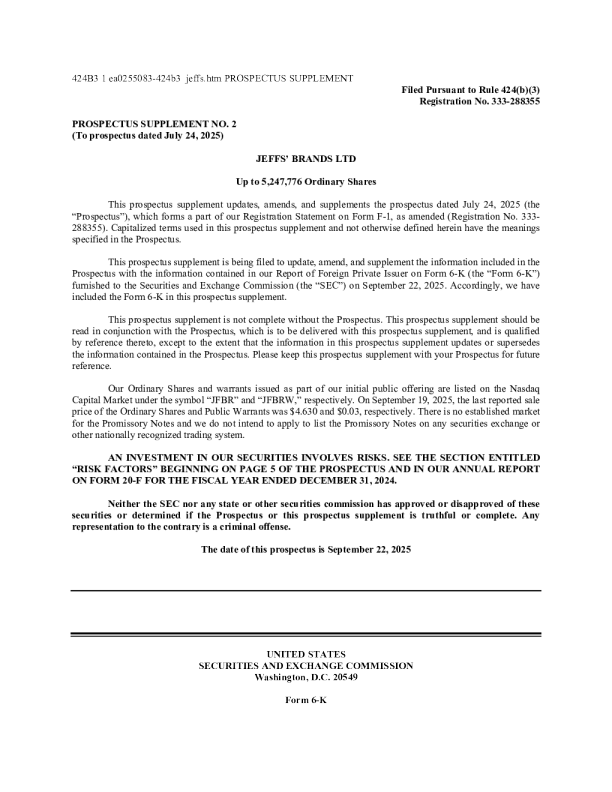 杰夫斯品牌有限公司美股招股说明书(2025-09-22版)