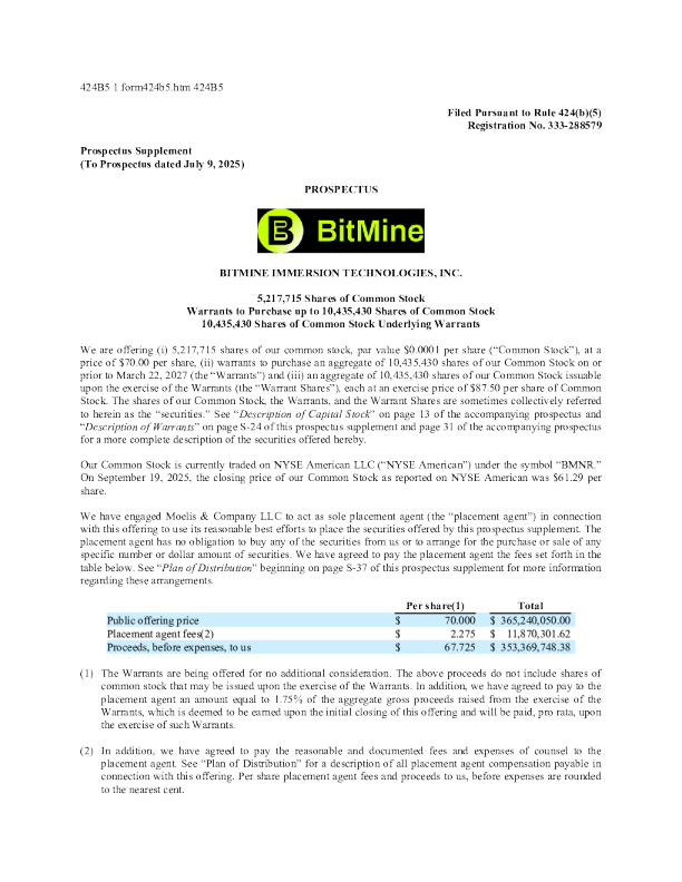 BitMine Immersion Technologies Inc美股招股说明书(2025-09-22版)