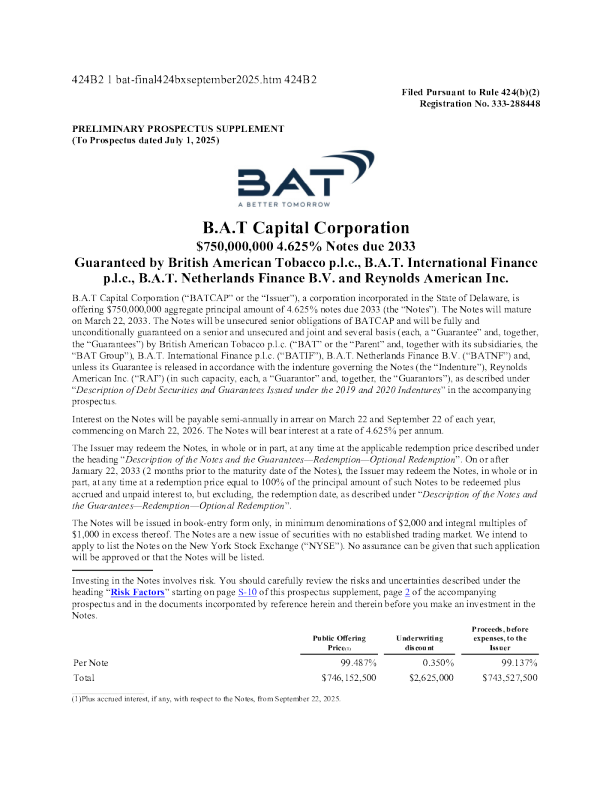英美烟草美股招股说明书(2025-09-22版)