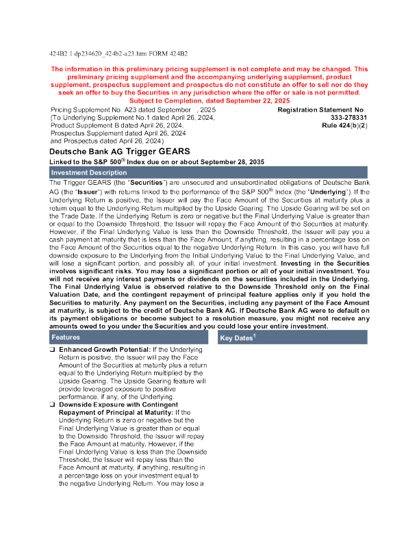 德意志银行美股招股说明书(2025-09-22版)