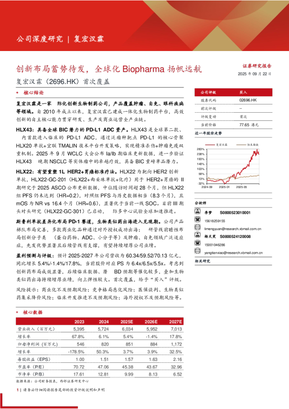 首次覆盖：创新布局蓄势待发，全球化Biopharma扬帆远航