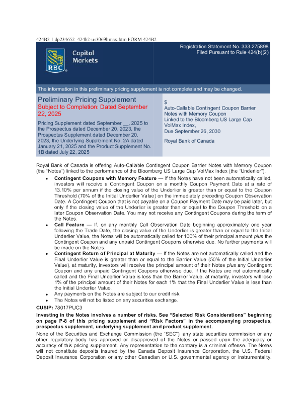 加拿大皇家银行美股招股说明书(2025-09-23版)